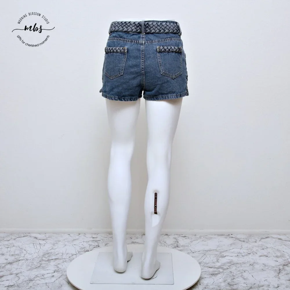 Superdown at Revolve Angeline Braided Mid‎ Rise Cotton Denim Shorts